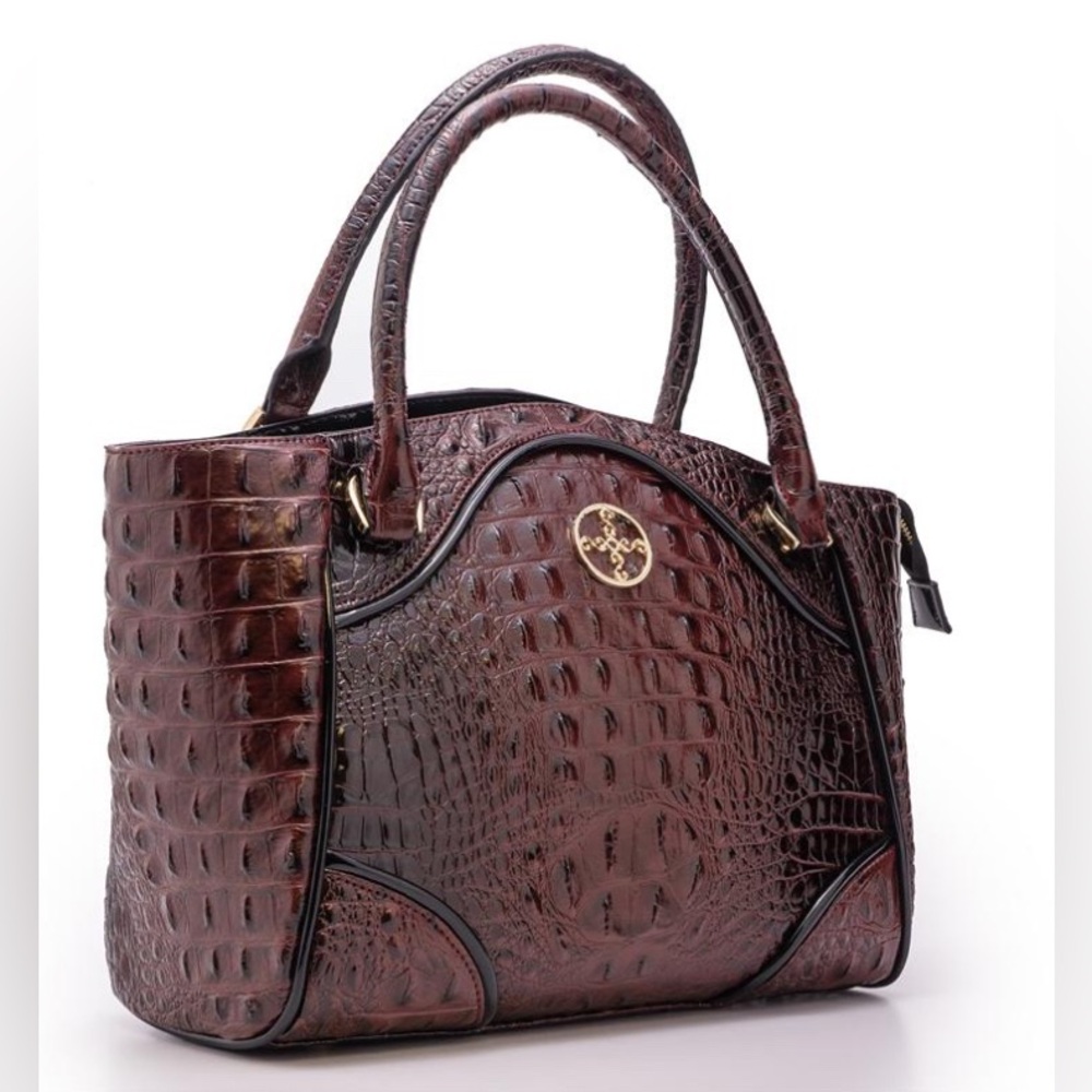 Elegant Brown Crocodile Pattern Handbag